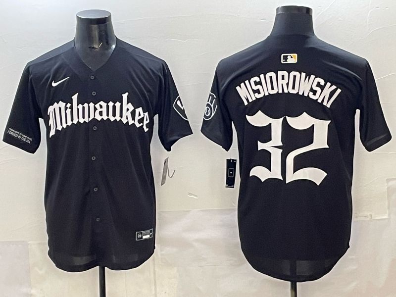 Men 2025 Milwaukee Brewers #32 Misiorowski Black Five generations Joint Name Nike MLB Jersey style 2->atlanta braves->MLB Jersey